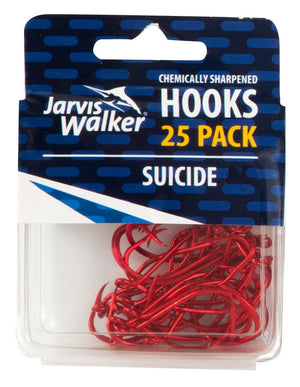 JARVIS WALKER SUICIDE HOOKS RED 25PK [Sz:1/0]